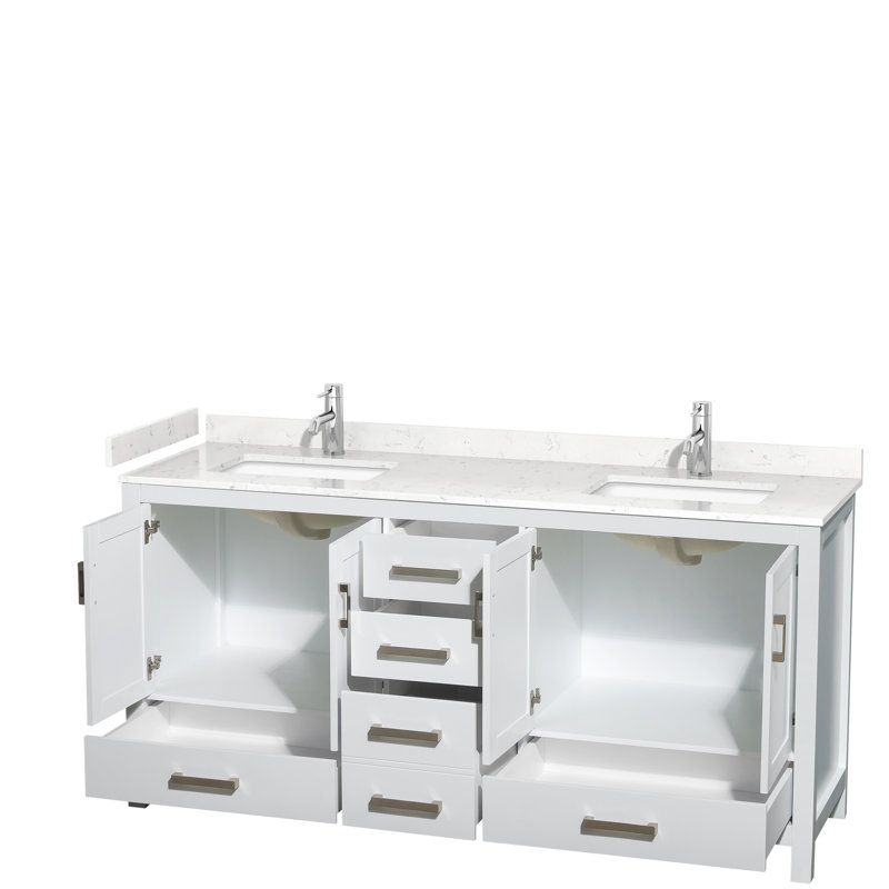 Sheffield 72" Double Bathroom Vanity Set, Carrara Cultured Marble, White