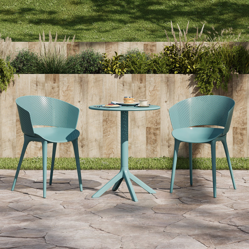 Jexa Outdoor 3-Piece Plastic Bistro Dining Set, Sky Blue