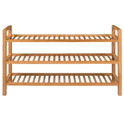 Shoe Rack with 3 Shelves Solid Oak Wood 39.4"x10.6"x23.6"