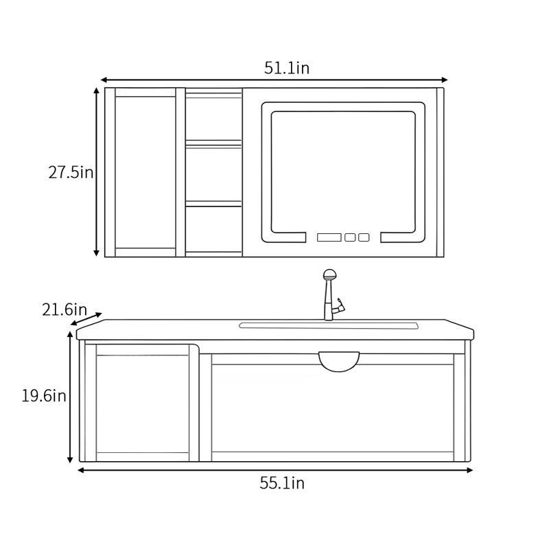 Simple and modern style bathroom cabinet, Burlywood, 19.6" H x 55.1" W x 21.6" D