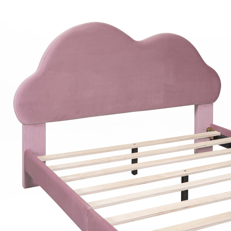 Upholstered Cloud-Shape Bed ,Velvet Platform Bed, Full, Pink