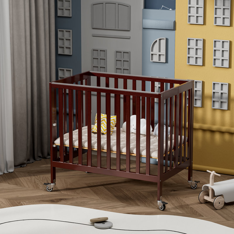 Hiltz Foldable Portable Crib With Mattress, Espresso