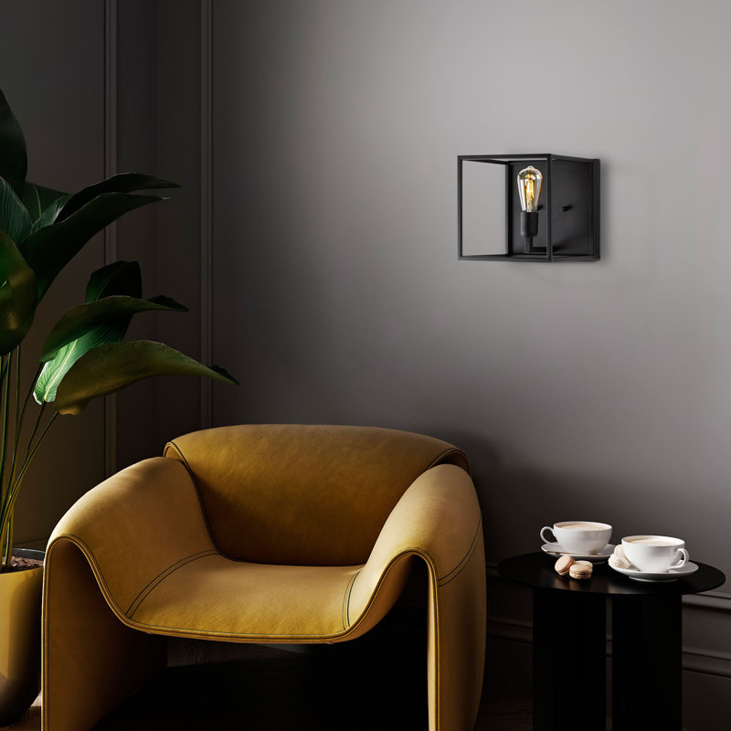 Élégante lampe murale noire, corps en métal, 9,8 x 11,0 x 9,8 pouces | Douille E27, 40 W maximum (ampoule non incluse) | Homologué IP20 pour une utilisation intérieure | Parfait pour le salon, la chambre à coucher et le bureau, design moderne et élégant