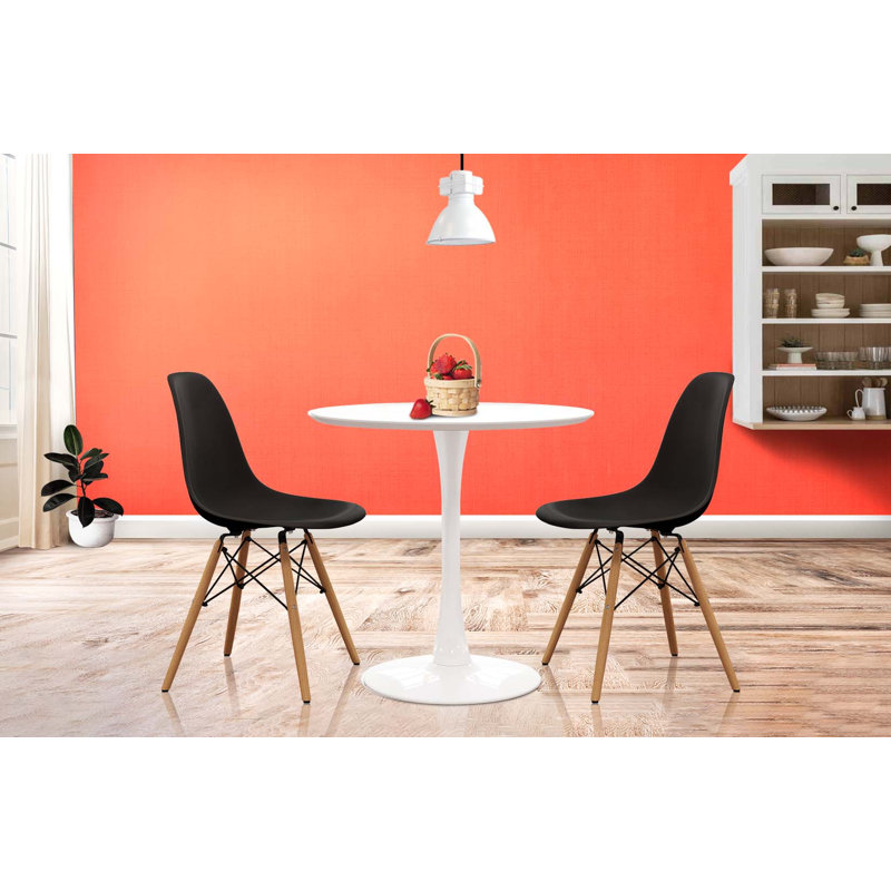 Modholic Tulip 36" Round Wood Dining Table & Set Of 4 Wood Leg Chairs, Black, Black, 29.75"H x 35.5"L x 35.5"W