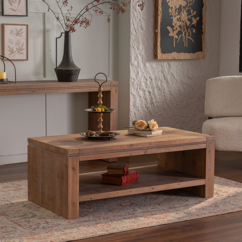 Table basse 47,24 "rustique rectangulaire à 2 niveaux avec tablette de rangement ouverte pour le salon / appartement