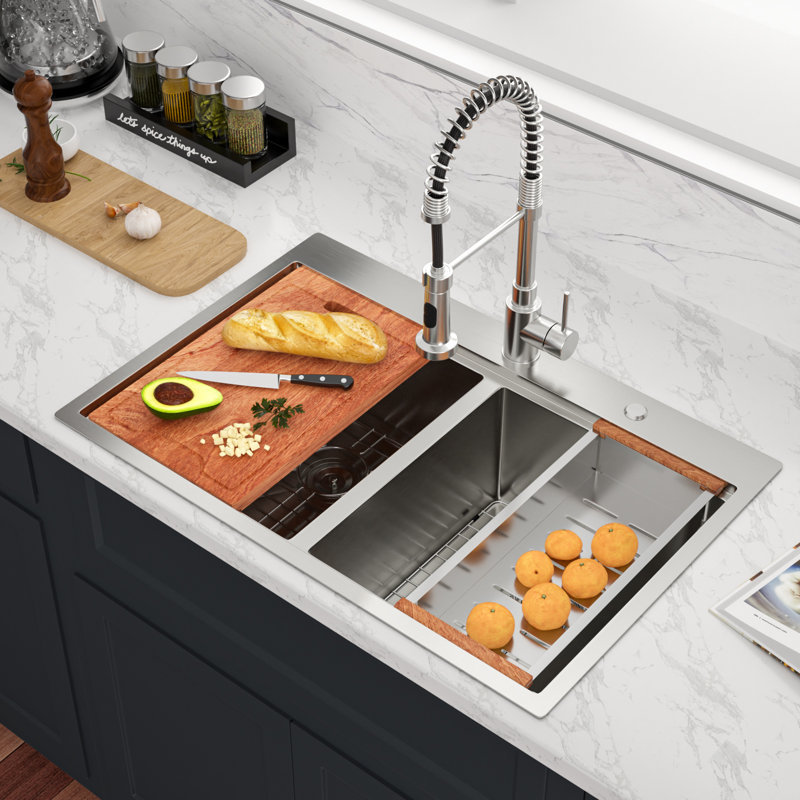 Évier de cuisine encastré 33 po x l 22 po à double cuve 50/50
