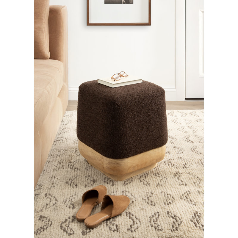 Repose-pieds Sabri en tissu avec base en bois de manguier, Black, Gold