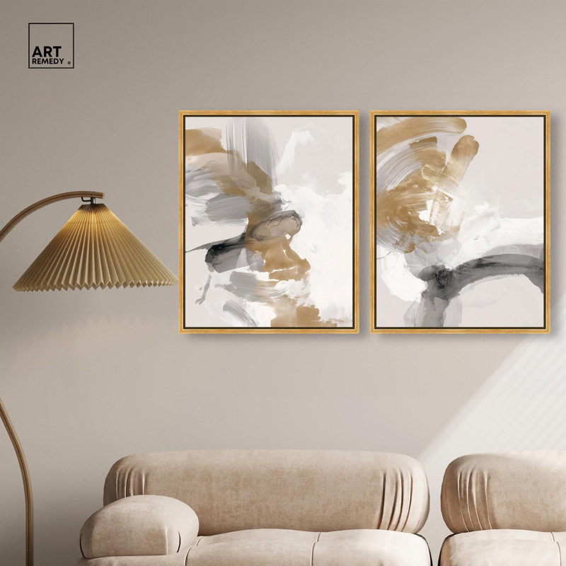 Ensemble de décoration murale bohème Whispering Haze Duo par Art Remedy, cadre doré, 20 x 24, H 25 po x l 21 po
