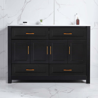 Meuble-lavabo de 48 po, armoire de rangement abondante, 4 portes à fermeture douce et 4 tiroirs, lavabo en céramique exclu
