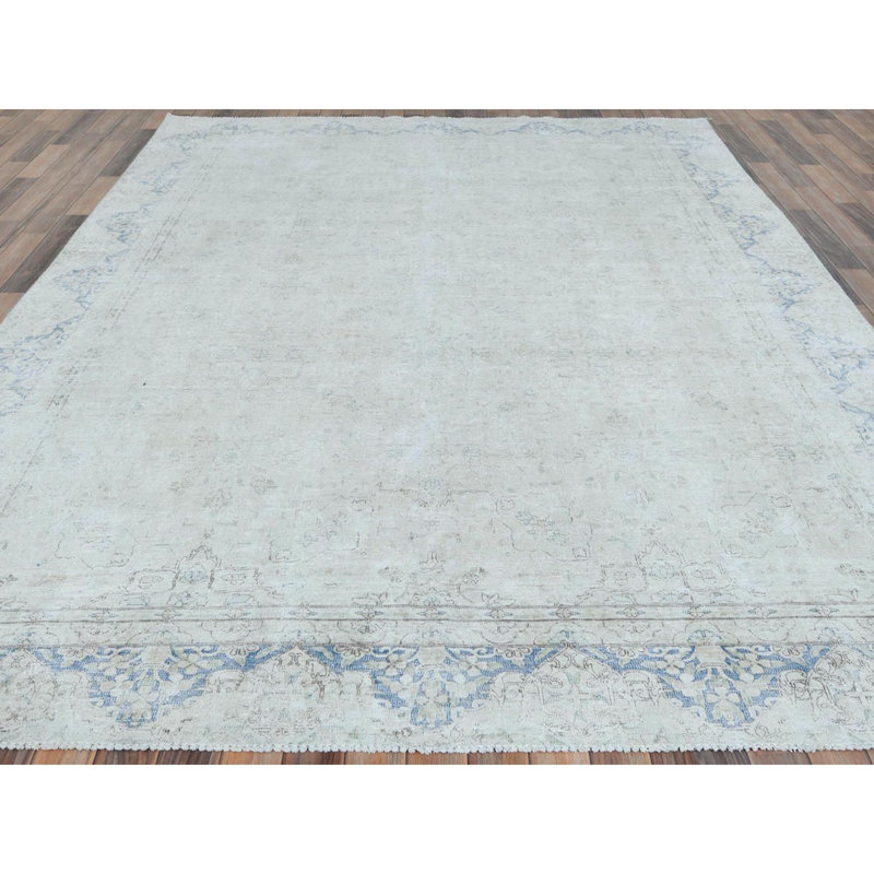 Tapis oriental noué à la main de style persan Kerman de 8 po x 1 po x 10 po x 9 po ivoire usé, à la coupe fine et usée 2476471A12954E92BE729EEC7FAE55D6