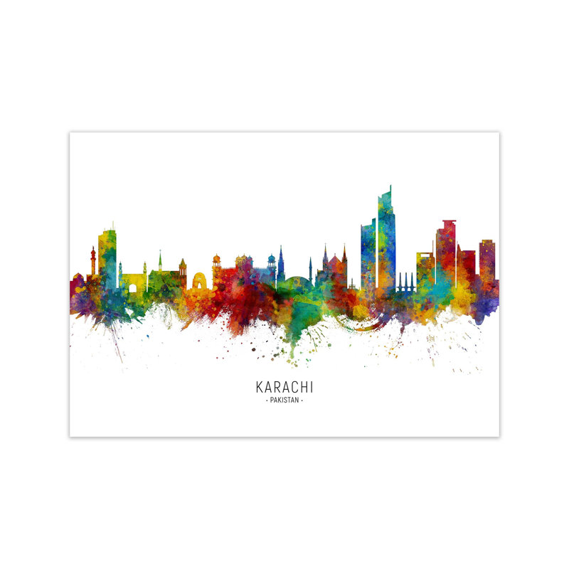Karachi Pakistan Skyline by Michael Tompsett - Print, 30cm H x 42cm W x 1cm D, Unframed