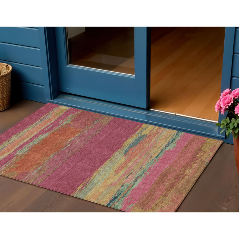 Tapis extérieur lavable abstrait 3 pi x 5 pi rosé