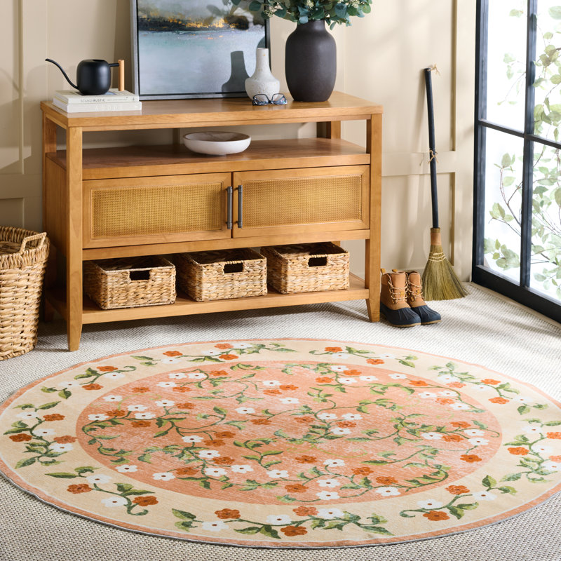 Tapis floral lavable à la machine à performance de 195 cm MSRW, Rond 6 pi