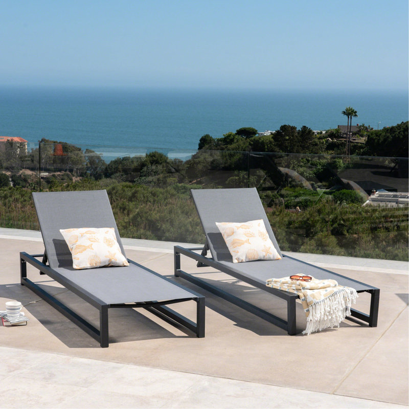 2 chaises longues en maille respirante, aluminium, sièges d'extérieur Garden Relax Zone