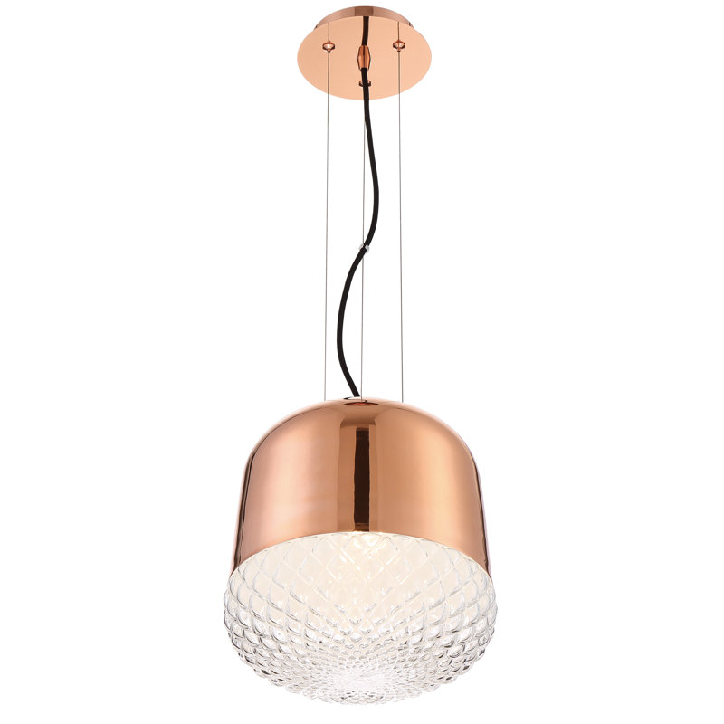 Luminaire suspendu tambour 1 lumière 1 lumière, Or rose, H 9,75 po x l 10 po x P 10 po