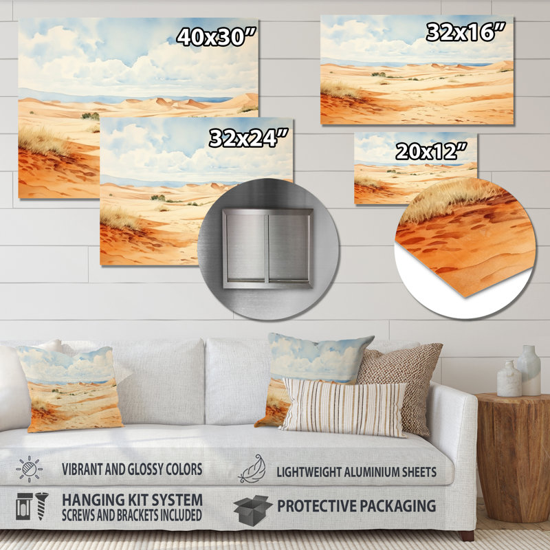 Paysage désertique de dunes de sable en Afrique V - désert, art mural en métal, H 12 po x l 20 po x P 1 po