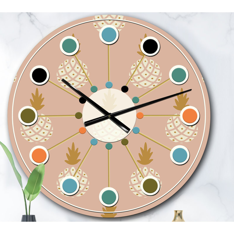 Horloge murale Pineapple Summer Bliss VII - Mid-Century, Surdimensionné