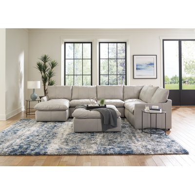 4 - Piece Genuine Leather Chaise Sectional with Matching Ottoman by Coja