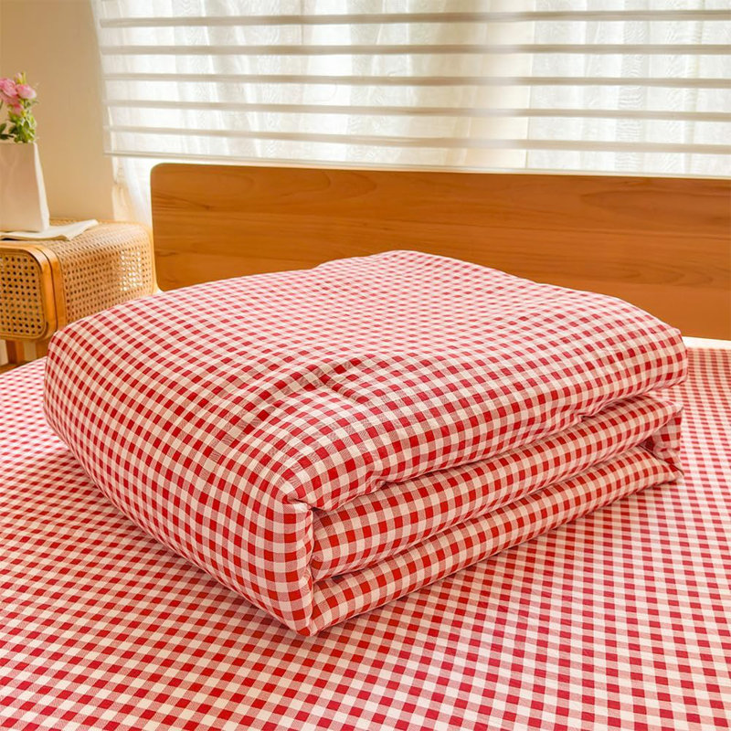 Ensemble d'édredon en microfibre prélavée Gingham, Vichy écossais rouge, Édredon très grand et 2 taies d'oreiller