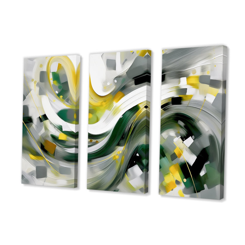 Dynamic Waveforms I - Ensemble de décorations murales scandinaves, Toile tendue, H 40 po x l 60 po x P 1 po