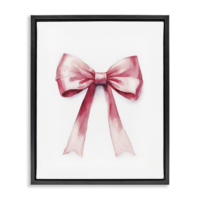 "Delicate Pink Bow Floater", art mural par Amanda Greenwood, Cadre flottant noir de jais, H 31 po x l 25 po