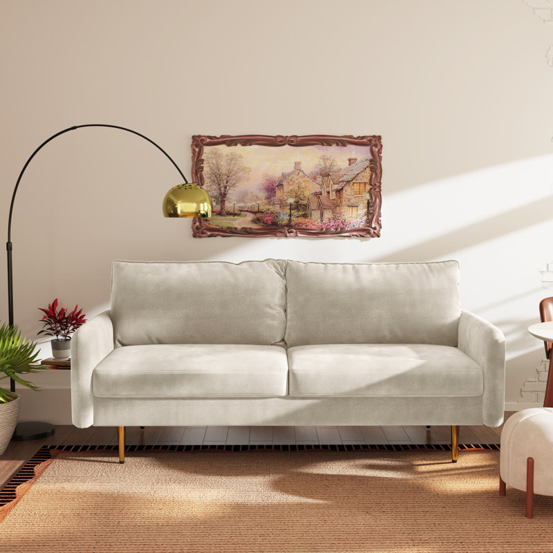 Canapé rembourré 70 po Siniard, Velours beige, H 33,07 po x l 71,65 po x P 36,69 po