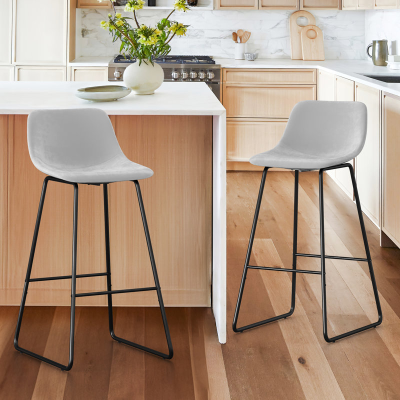 Labria Upholstered Counter Stool with Metal Frame, Light Grey
