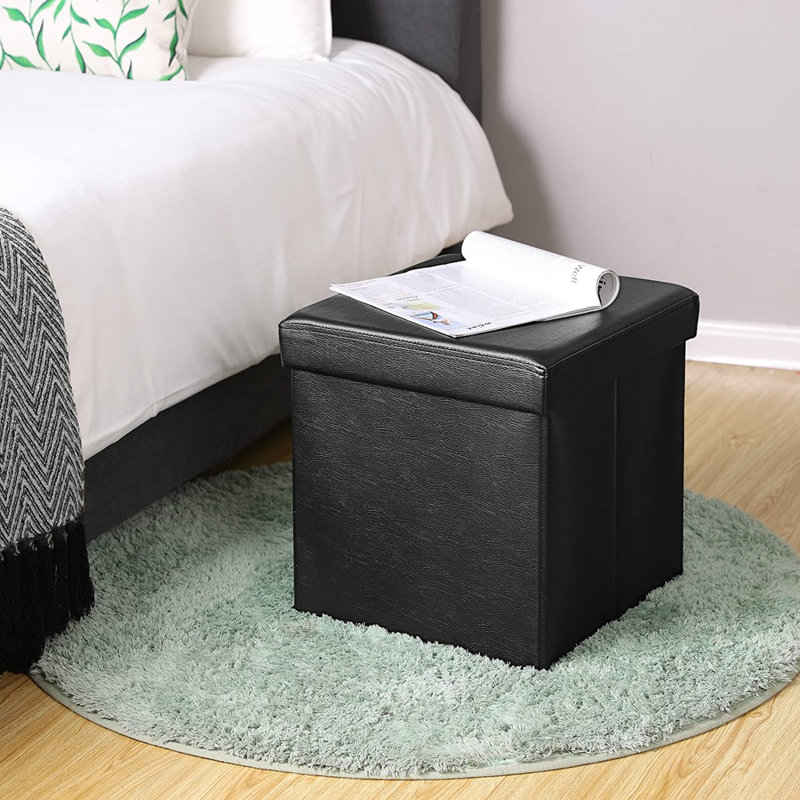 Repose-pieds pliable en similicuir avec rangement, Similicuir noir