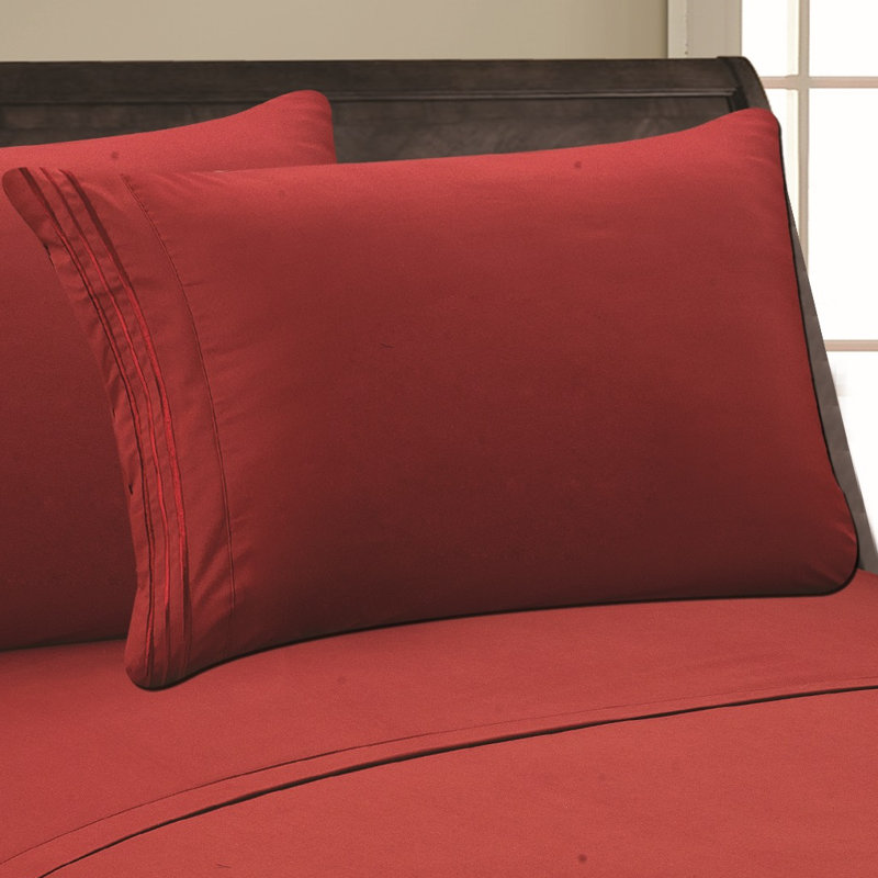  Embossed Stripe Brushed Microfiber Pillowcase Set, Burgundy, King Pillowcase