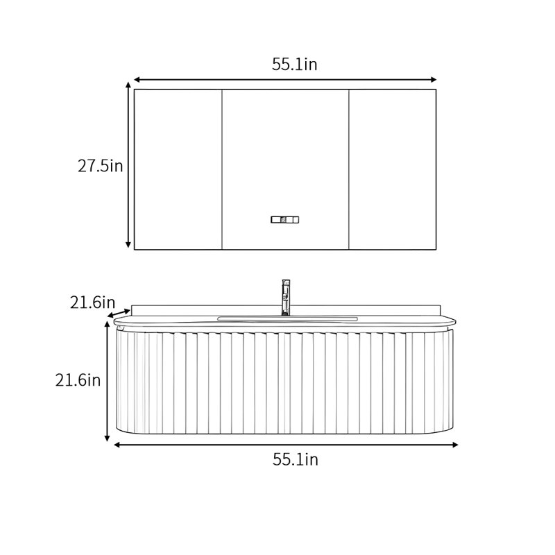 Simple modern style bathroom cabinet, 21.6" H x 55.1" W x 21.6" D