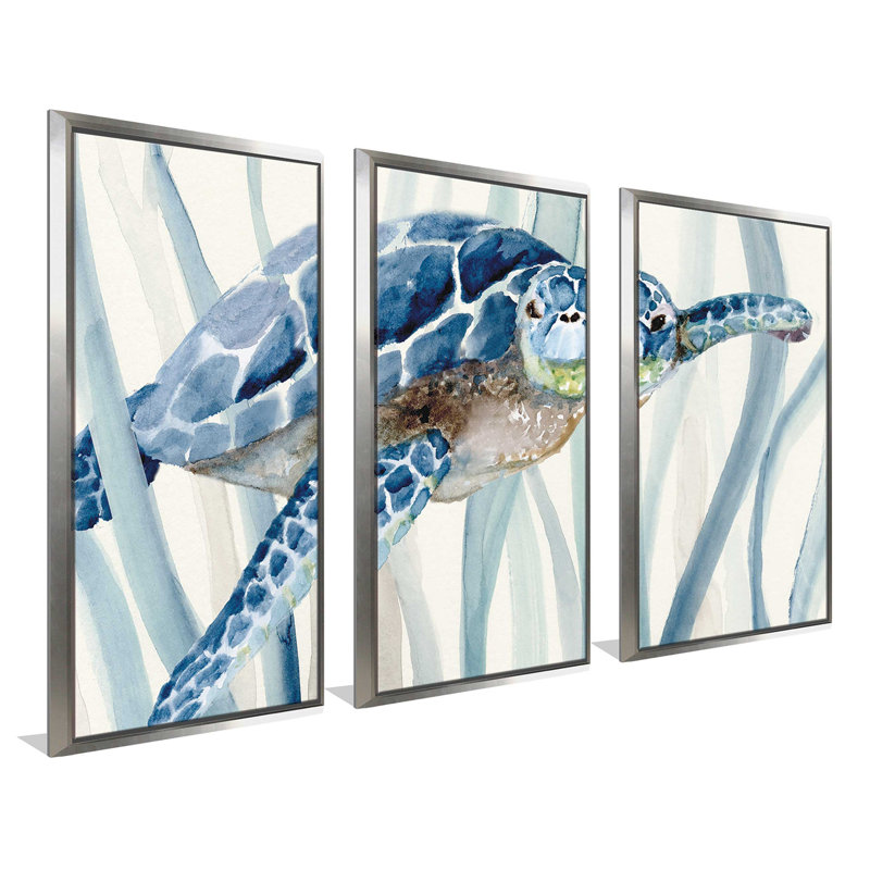 " Turtle In Seagrass I " by Nan 3 - Pieces Painting Print, 33.5" H x 52.5" W x 2" D