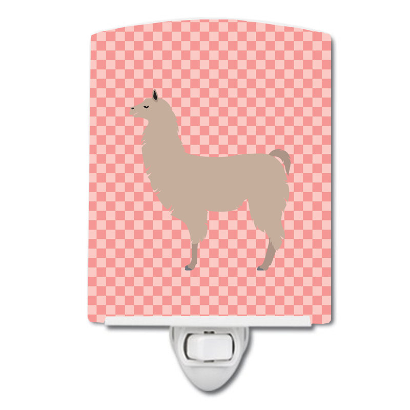 Llama Check Ceramic Night Light, Pink