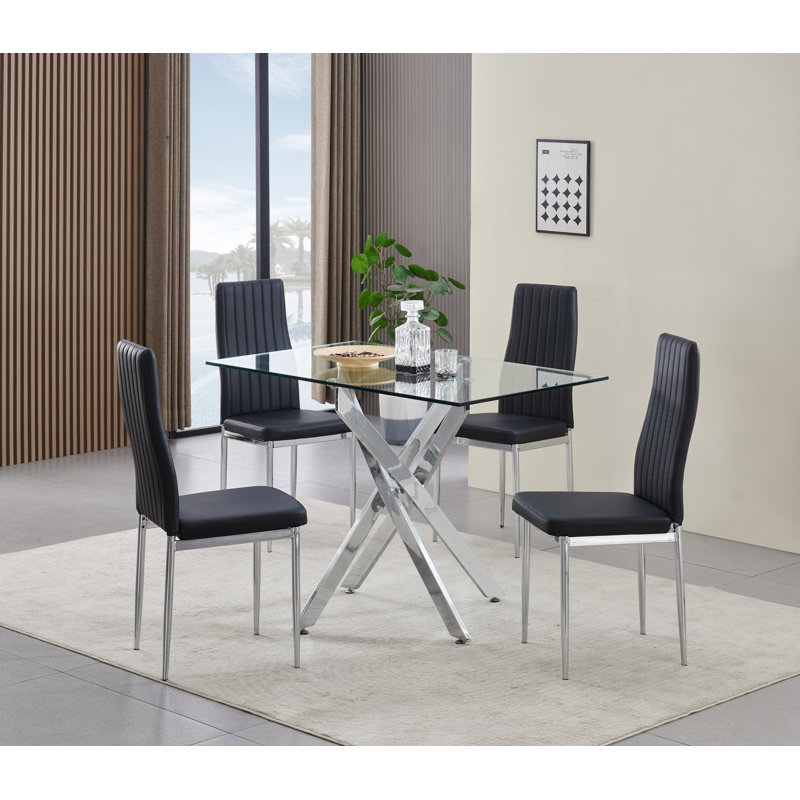 Rexel Dining Table with 4 Monza Chairs, Black