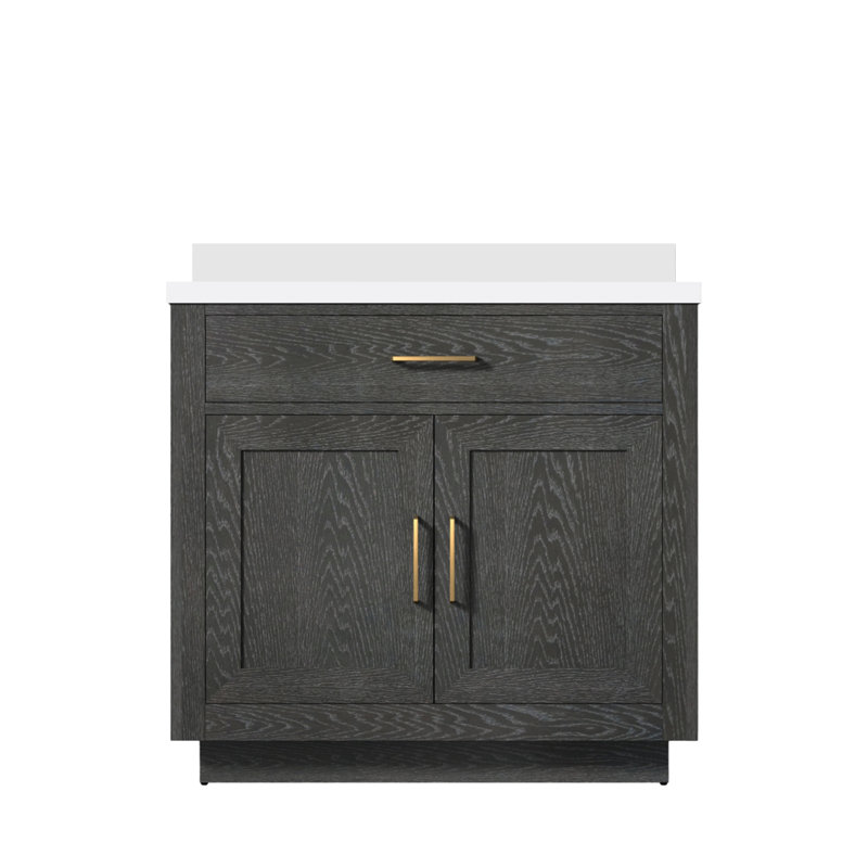 Meuble-lavabo simple en chêne noir 36 po X P 22 po D, avec plateau en quartz blanc