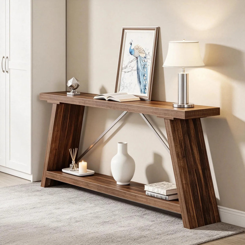 70.9 Inch Extra Long Sofa Table, Industrial Console Table Behind Couch, 2‑tier Open Shelf For Living Room, Entryway, Hallway