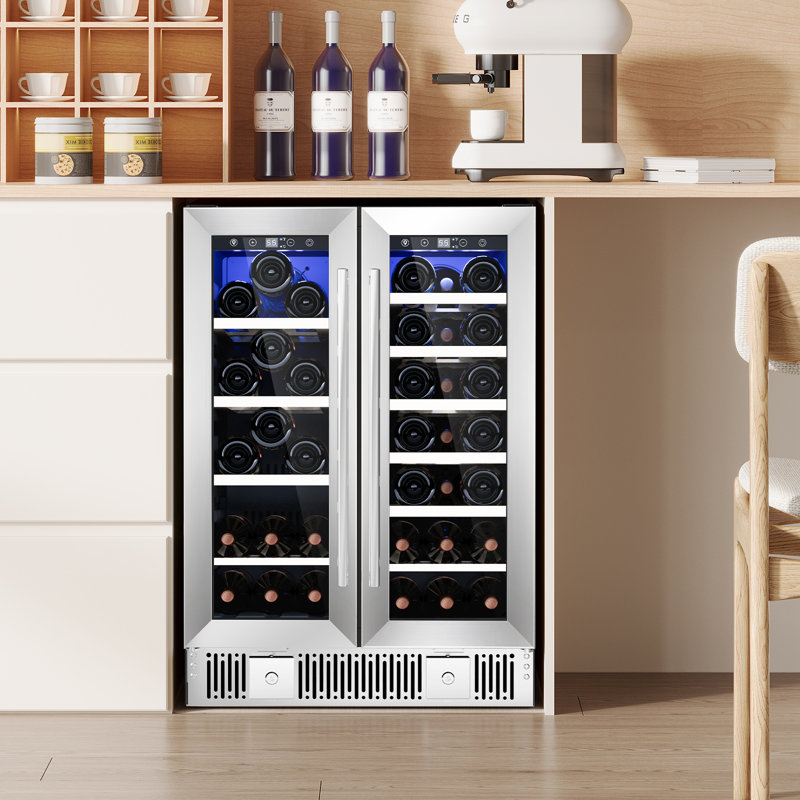 23.4 In. 21 Bottle Or 78 Cans Dual Zone Freestanding/built-in Wine And Beverage Refrigerator In Stainless Steel Silver