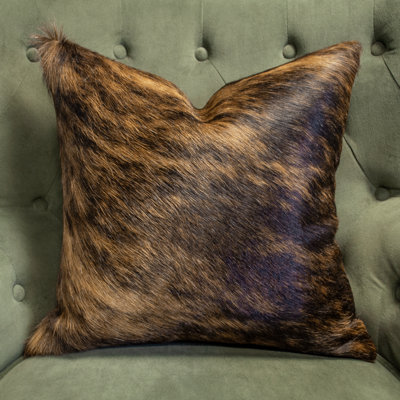 Coussin décoratif en cuir de vache véritable brun clair et noir Thomas Collection® 18 po x 18 po 16607C