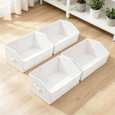 Paniers de rangement trapézoïdaux pour tablettes, bacs de rangement décoratifs avec poignées, paquet de 4 - bacs de rangement en tissu non tissé pour vêtements, livres, maison, bureau, blanc