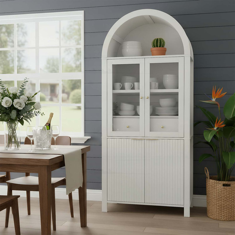 Grand garde-manger arqué avec tablettes réglables, Blanc