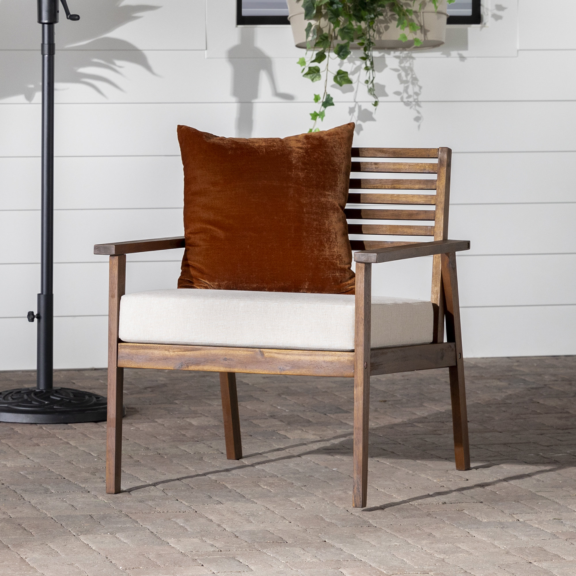 3-Piece Patio Furniture Set, Outdoor Acacia Wood Patio Club Chair with Table, Wooden Patio Furniture, Waterproof Thick Cushion Deep Seating for Porch, Garden, Backyard, Balcony, Teak Finish, White main image 0