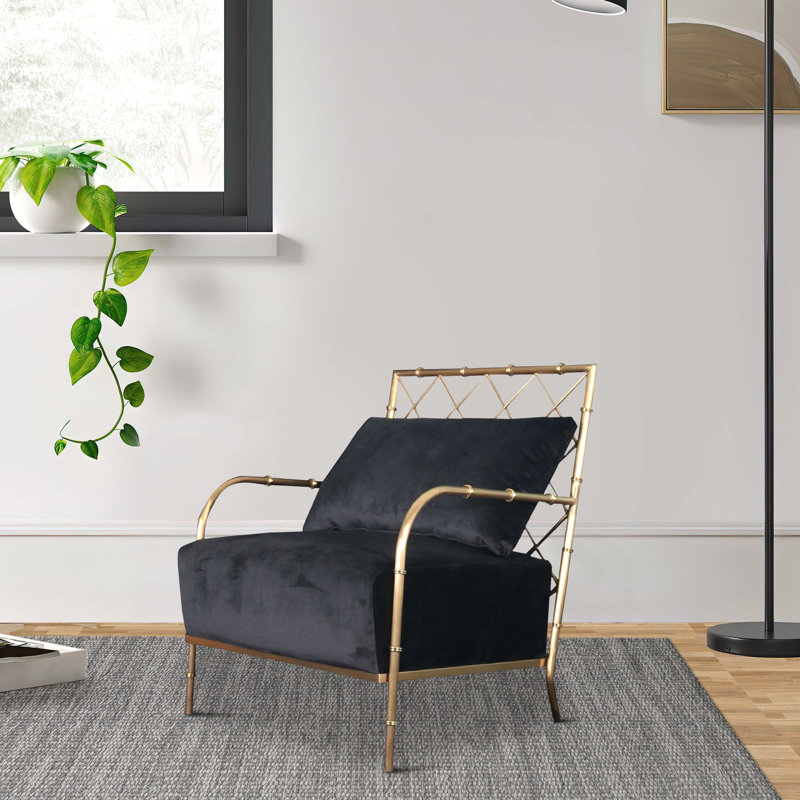 Boualam Stylish Velvet Accent Chair, Black Velvet