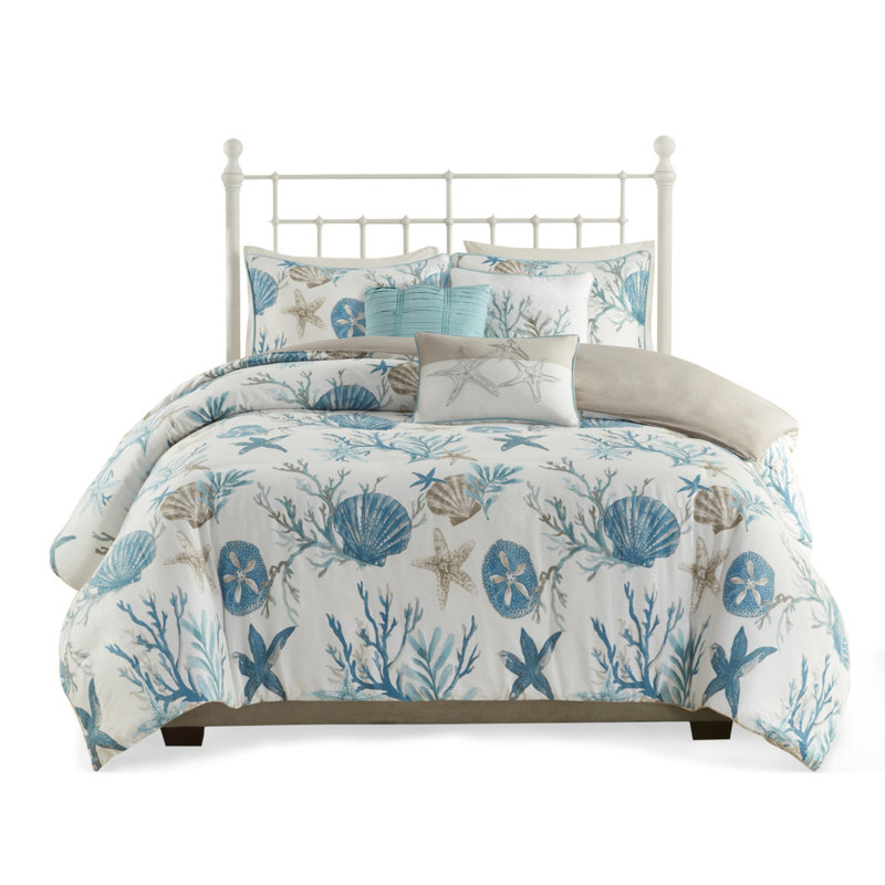 Luxurious Cotton Sateen Bedding Sets With Decorative Coastal Style, Full/queen
