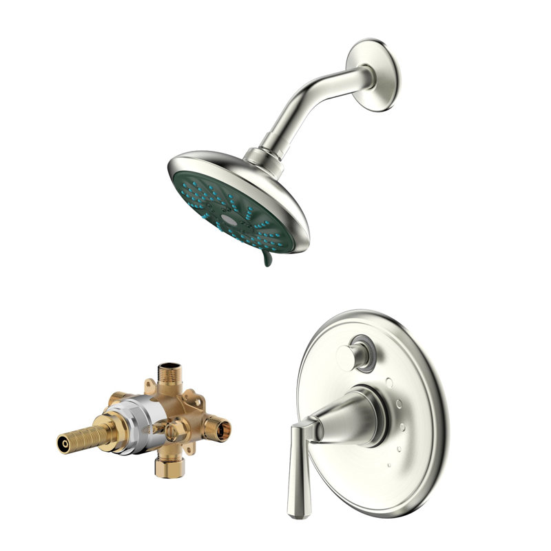 Garniture de douche Z Collection seulement: pomme de douche ronde de 5,5 po, ensemble de poignées simples et soupape brute incluse - nickel brossé