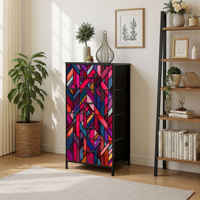 4 Drawer Vertical Storage Dresser Watercolor mosaic Bright summer watercolor cubes with Wood Top Fabric Pull Drawers
