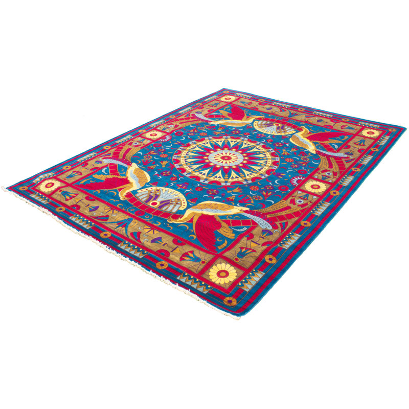 Tapis décoratif en laine de conception unique noué à la main New Age Peshawar rouge/rouge 9 pi x 12 pi 2 po Bryndon