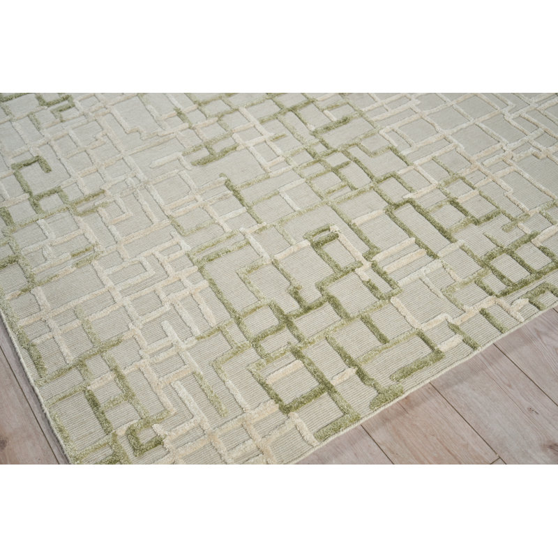 Vista handloomed Wool/Bamboo Silk Green Area Rug, 6'X9'