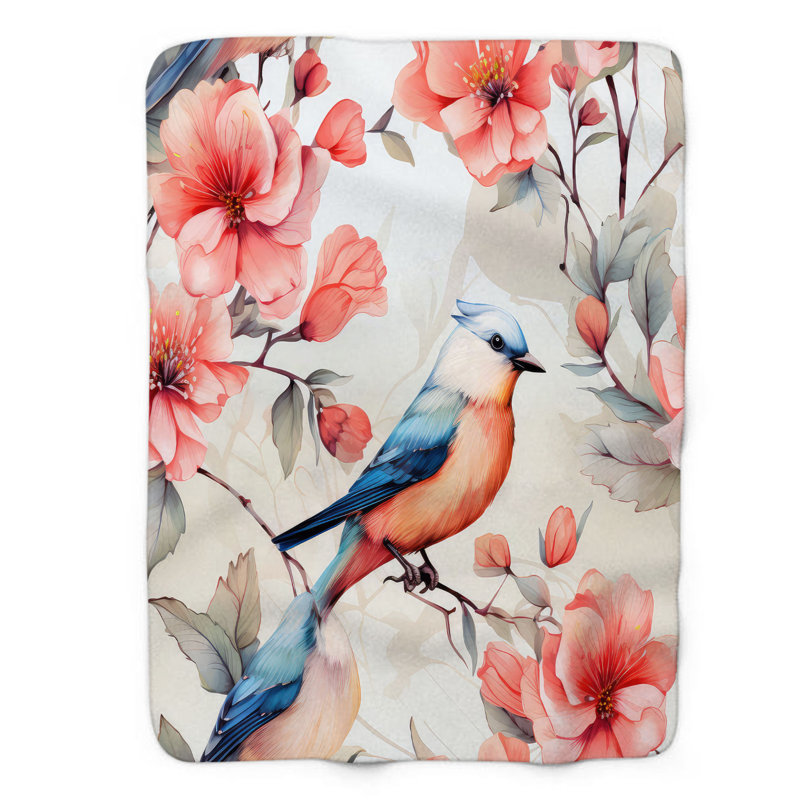 Jeté Serene Avian Blooms - 1 pièce Sherpa, 60 po x 80 po