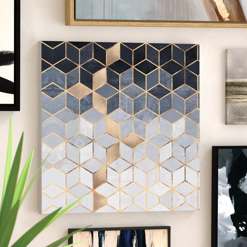 « Soft Blue Cubes » par Elisabeth Fredriksson - Estampe numérique sur toile tendue avec châssis