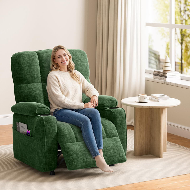 Fauteuil inclinable électrique Infinite-Position avec port USB, porte-gobelet et poches latérales, coussin de siège épais, fauteuil inclinable en chenille