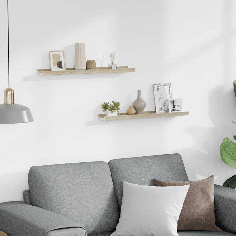 Wall Shelf Set of 2 White Sonoma Oak MDF 23.6 in Long Wall Mounted Shelves, 1.2" H x 3.5" W x 23.6" D, White Somma Oak